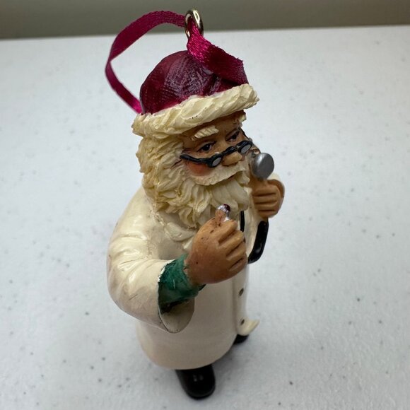 Santa Claus Doctor Ornament With Stethoscope and Red Ribbon Christmas decoration - Picture 3 of 10